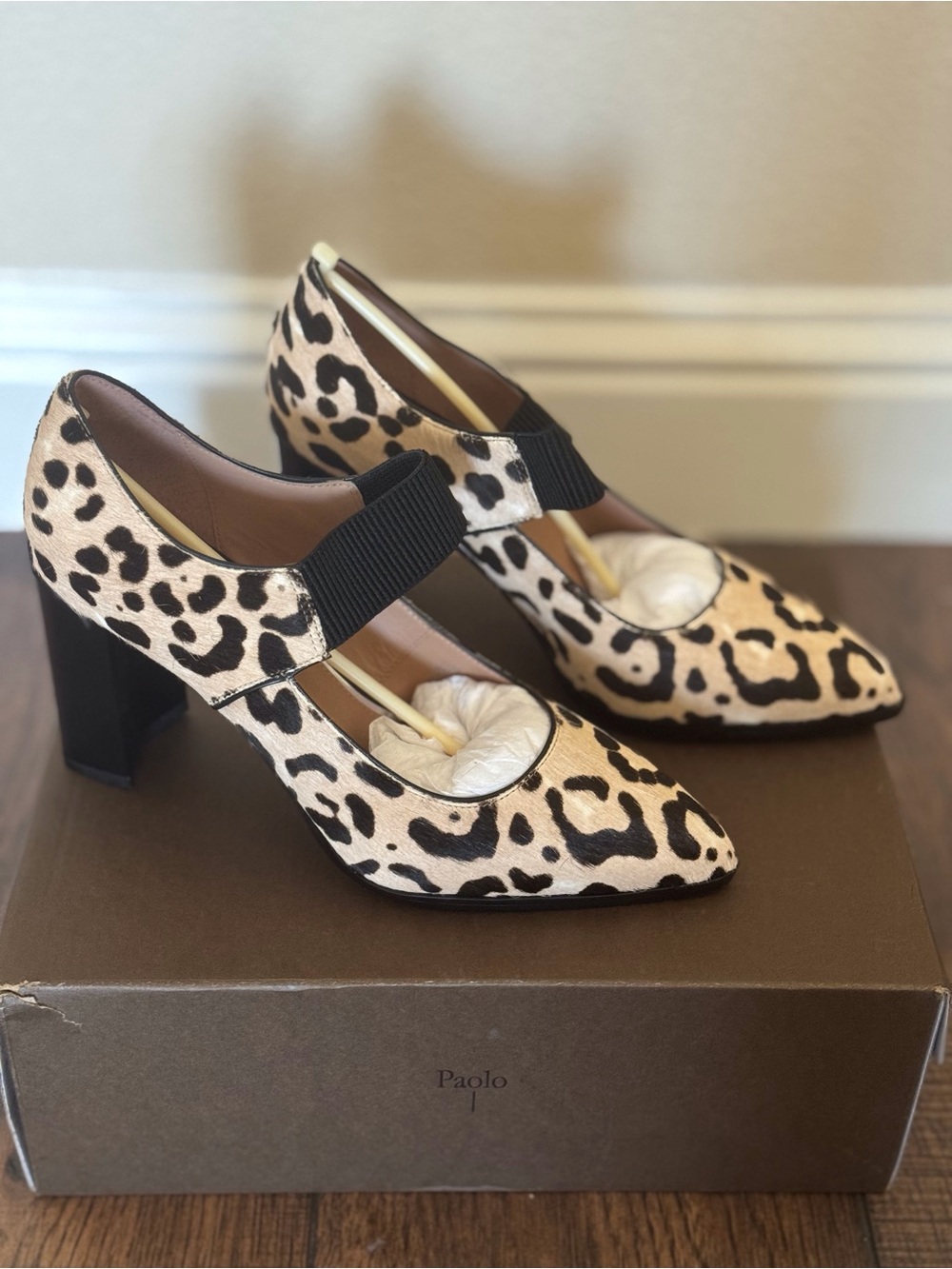Paolo Leopard-Print Mary Jane Pumps in Beige and Black